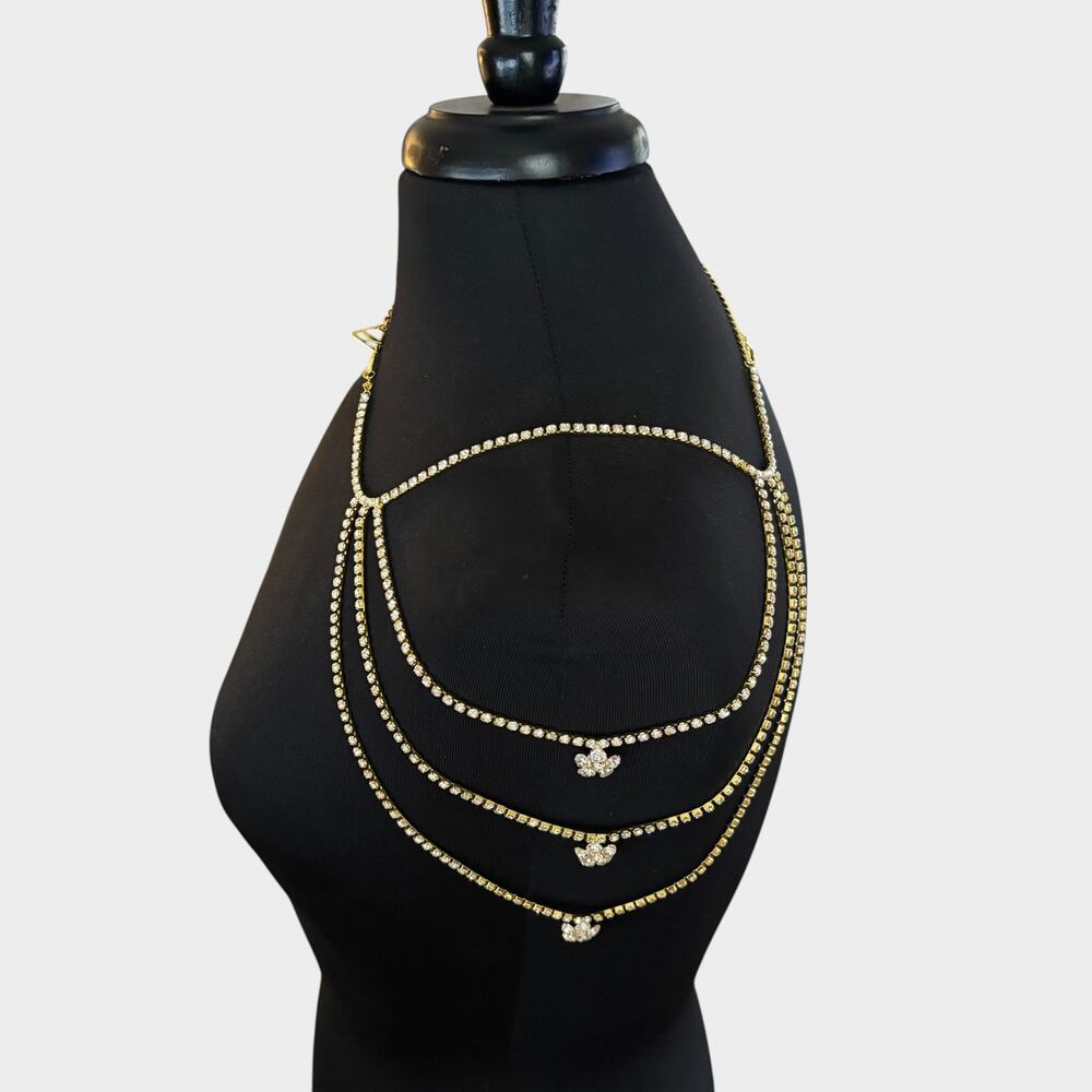 Layered Flower Shoulder Gold Chain - Picture 2 of 5